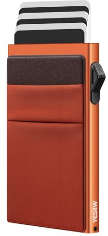 YESIIW Herrplånbok smal liten | Korthållare för män kvinnor korthållare | Mini RFID-skydd plånbok med myntväska | presentförpackning (svart), A05 - Orange, 1.12 cm x 6.5 cm x 9.76 cm, Minimalistisk