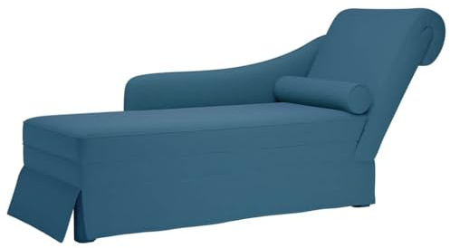 Frdhee Loungesessel Wohnzimmer Schlafsofa,Chaiselongue mit Nackenrolle und Rechter Armlehne Blau Samt,Relaxsessel für Wohnzimmer,Büro,Wohnung Einfache Montage