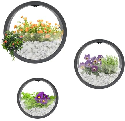 CHFUNE 3er-Set Blumentöpfe Wand-Pflanzgefäß 3-teilig Wand-Pflanzgefäß Hängende Blumentöpfe Dekoratives Pflanzenbehälter für Sukkulenten für Garten, Wohnzimmer, Stahl, Schwarz