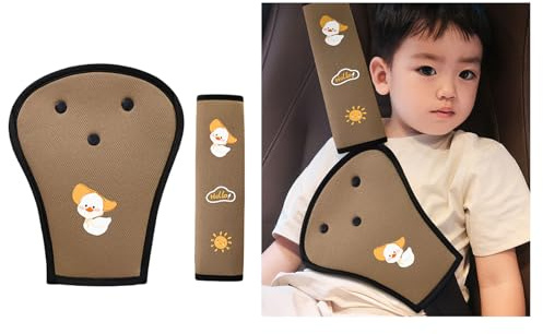 Furforstk protection ceinture de sécurité Ensemble de 2 pièces coussin ceinture voiture enfant, Évite les pincements de ceinture de sécurité au niveau du cou et du ventre, Marron