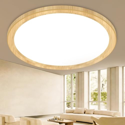 slochi LED Deckenleuchte 39CM 36W 4200LM, 3 Farben Deckenlampe 3000K/4000K/6500K, Rund Flach Holz Badezimmer Lampe Decke Wasserfest für Bad Küche Wohnzimmer Schlafzimmer