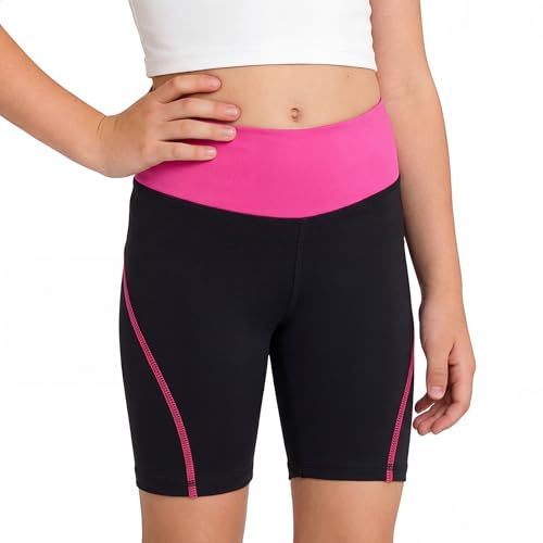 Keyck Pantaloncini da Ciclismo per Bambine, Traspirante Elastici Ragazze Leggings Corti Sportivi Pantaloni Morbido Vita Alta Sport Danza Scuola Ginnastica Shorts per Bambini 10-11 Anni, Nero