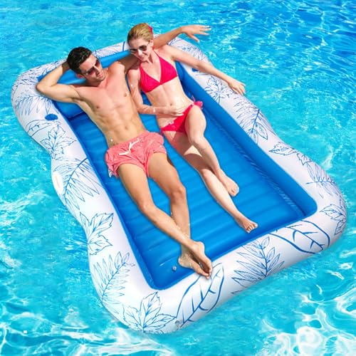 Luftmatratze Pool Erwachsene,Aufblasbarer Sonnenpool 230X150 cm,Luftmatratzte Pool XL,Große Luftmatratze Wasser mit Getränkehalter,Freien Schwimmende Flöße,für Erwachsene,Sommerspaß,Wasserparty