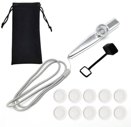 FUHAMJ Kazoo Set Mit Staubbeutel Aufbewahrungstasche Und 10 Flöte Membranen,Kazoo Vorschulspielzeug Musikgeräte,Harp Jaw Instrument,Okarina Membran(Silber)