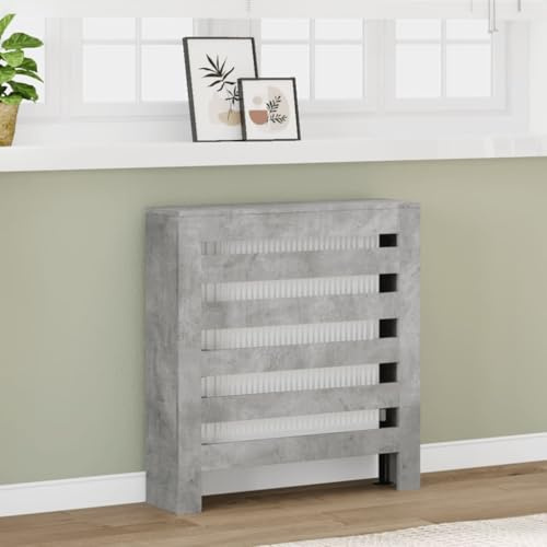 sephironlbb Cache-radiateur gris béton en bois 78 x 20 x 82 cm avec design à lattes, étagère pratique et support mural pour salon, couverture de chauffage économe en énergie