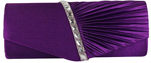 ele ELEOPTION Womens Pleated Satin Diamante Ladies Envelope Handbag Wedding Bridal Prom Handbag Clutch Bag Evening Party Purse Chain Bag