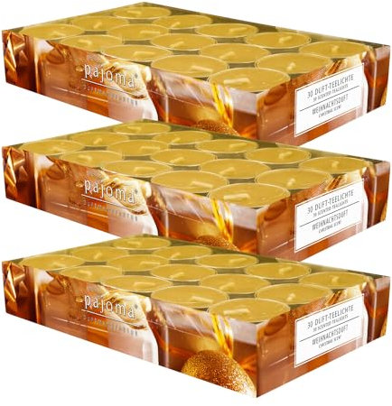 pajoma® Teelichte 3er Pack, Weihnachtsduft | 90 Duft-Teelichte in Aluminiumhülle, Brenndauer ca. 4 Stunden - Höhe 1,5 cm ø 3,5 cm | Premium Qualität | Deko, Gastronomie, Outdoor, Windgläser, Hochzeit