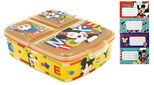 Theonoi Fiambrera para niños con compartimentos, fiambrera con compartimentos, sin BPA, diseño de Mickey Mouse