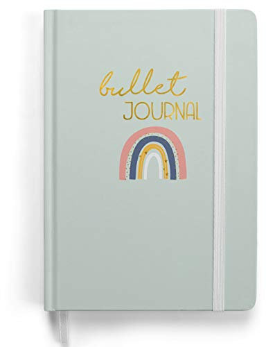 Papierdrachen Premium Bullet Journal - (Regenbogen) - Notizbuch A5 gepunktet | 192 Seiten dickes 120g/m² dotted Papier | mit Punkteraster, Gummiband, Stifthalter, Dreieckstasche, Anleitung