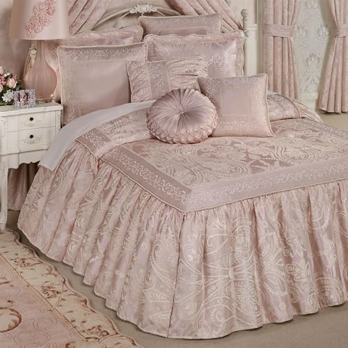 Touch of Class Romantic Princess Blush Oversized Jacquard Woven Scrollwork Bedspread Grande Cal King - Embroidered Luxury Regal Bedding - 24 Inch Drop - Polyester Satin