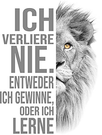 wandmotiv24 Deko Wandbild aus Acrylglas, Größe 100x75cm, Hochformat, ich verliere nie, Weiß, Löwe, Bilder zur Motivation, Dekoration Wohnung modern, Deko, Acryl, Wanddeko Schlafzimmer M0092