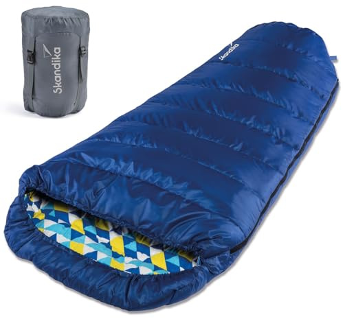 Skandika Schlafsack Vegas Flanell | XXL Mumienschlafsack mit Flanell Baumwoll oder Polycotton Innenfutter für Erwachsene, koppelbar, 3 Jahreszeiten, bis -12° bis -15°C, 220 x 110 cm | Outdoor Camping