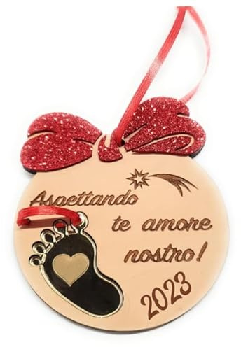 Palline di Natale personalizzata piedino -Aspettando te amore nostro - decorazione di Natale per il figlio che sta nascere- dolce attesa