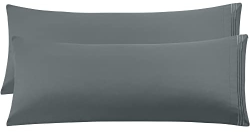 PiccoCasa Embroidered Brushed Bolster Pillow Cases 2 Pack, Dark Grey 4.6ft | Embroidered Microfiber Body Pillow Cover, Pillowcases for Bedroom Use