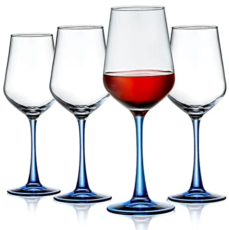ziixon Red Wine Glasses Blue Stemmed Colored Wine Glasses Set Wine Glassware for Wine Tasting, Wedding Gift, Anniversary, Christmas, Birthday, Blue