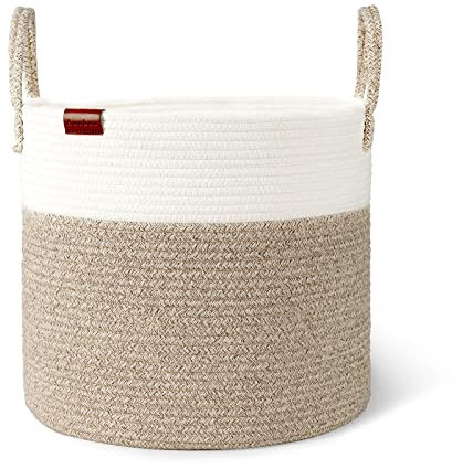 Aoohun Cotton Rope Laundry Basket, Woven Storage Baskets Collapsible Toy Hamper Storage Organiser Desert Small 38 x 35 cm