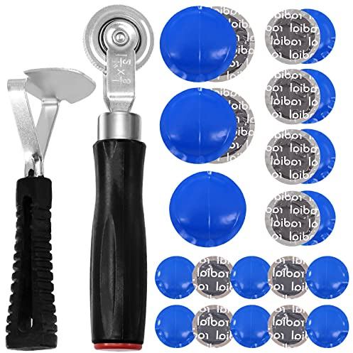 Swpeet Herramienta de reparación de Parches de neumáticos de Tubo de 32 mm, 42 mm, 58 mm, Herramienta de reparación y Rueda de Rodillo de neumáticos con Kit de Surtido de raspador, Universal Redondo