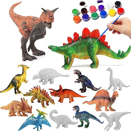 TuYines Dinosaurier Malset für Kinder,Dinosaurier Figuren Bastelset,14pcs 3D Dinosaurier Spielzeug Malsets, Kinder ab 4 5 6 7 8 9 10 Jahre alt Jungen Mädchen,Malen Sie Ihr Eigenes Dino (C)