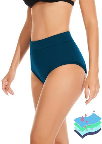 OVRUNS Period Swimwear Leakproof Bikini Brief Bottoms Waterproof Menstrual Swim Bottoms for Teens, Girls, Women Blackishgreen L Teal