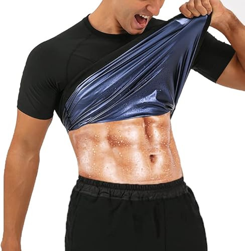 BXVX bastuskjorta för män svettdräkt kortärmad kompression viktminskning kroppsformare t-shirt för träning träning