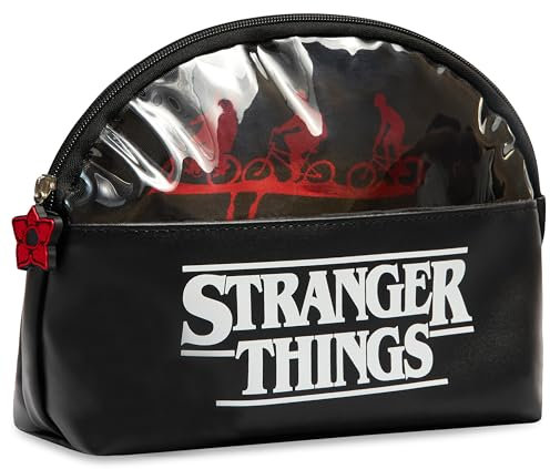 Stranger Things Kulturbeutel für Frauen und Männer - Make-up Reise Fitnessstudio Necessaire - Toilettentasche Herren und Damen (Schwarz/Rot)