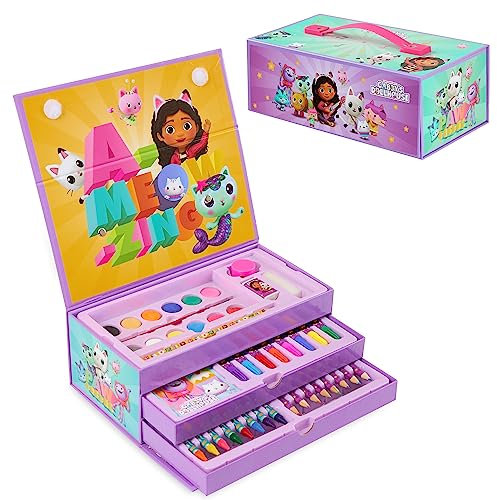 Gabby's Dollhouse Malkoffer, Malset für Kinder, Bastelkoffer mit Buntstifte, Farben, Painting Set, Farbstifte, Spielzeug, Kunstbox, Geschenke für Mädchen (Multi-Case-Set)