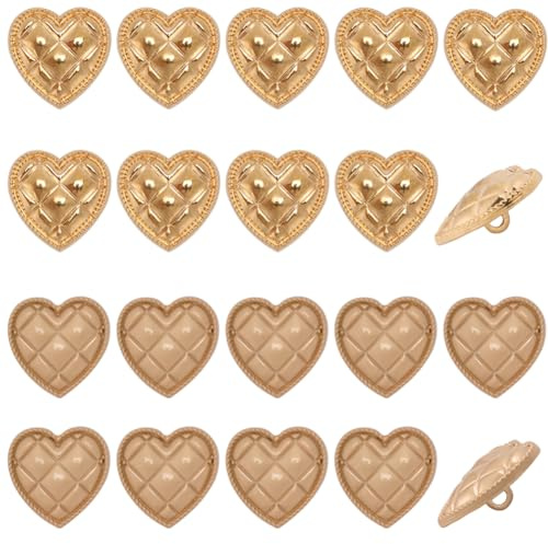 GORGECRAFT 1 Box 20 Stück 2 Farben Metallösenknöpfe Herzförmig Retro Helles Gold Mattgold Dekorative Schnalle Ersatzlegierungsknöpfe Für DIY Nähen Handwerk Uniform Jacke Kleidung Verzierungen