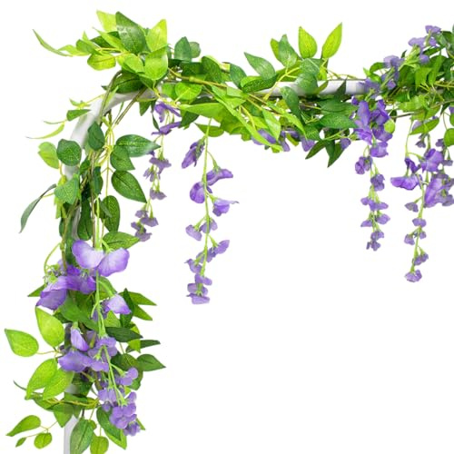 RUICK 4 x 6 Ft / 7.2m Lilac Artificial Wisteria Vine Haning Garland Plants Artificial Flowers Fake Vine Flowers For Ceremony Home Wedding Garden Decoration