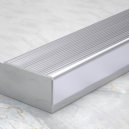 Perfil De Protección Para Borde De Escalón Aluminio Tiras Antideslizantes Para Peldaños Tira De Borde De Aluminio Forma De L Para Escalones Madera Metal Baldosas Cantonera Protector ( Color : Silver w