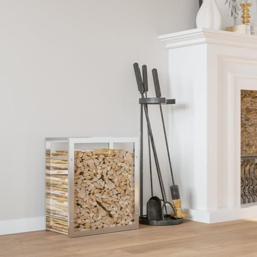 BAZZI Étagère à bois de chauffage en acier inoxydable pour l'intérieur et l'extérieur, support pour bois de cheminée, chariot à bûches de cheminée, support pour bois de cheminée, dimensions : 50 x 28