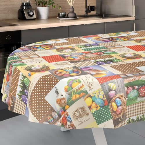 ANRO Wachstuch-Tischdecke abwaschbar Outdoor Indoor Oval 180x140cm Schnittkante Ostara