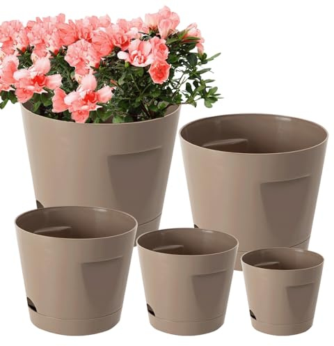 5 vaso vasi per piante in plastica, 10 cm, 12,5 cm, 15 cm, 17,5 cm, 20 cm, riutilizzabili, per interni ed esterni, con foro di drenaggio e sottovaso per piantine, trapianto