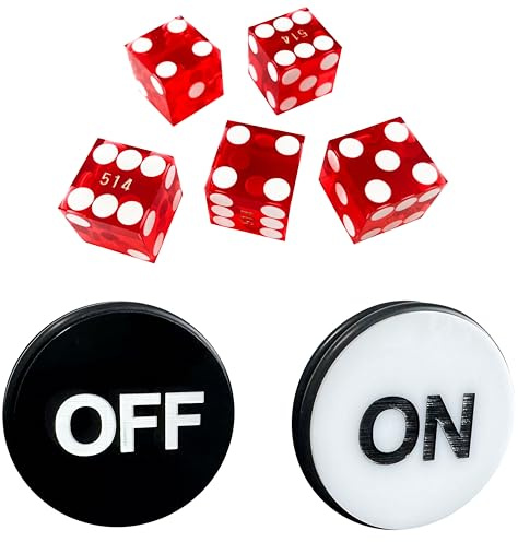 Yuanhe Casino Craps tärningsset – inklusive 19 mm röd precision serialiserad kasinotärning set med 5 och 3-tums Craps On/Off Dealer Puck Knapp