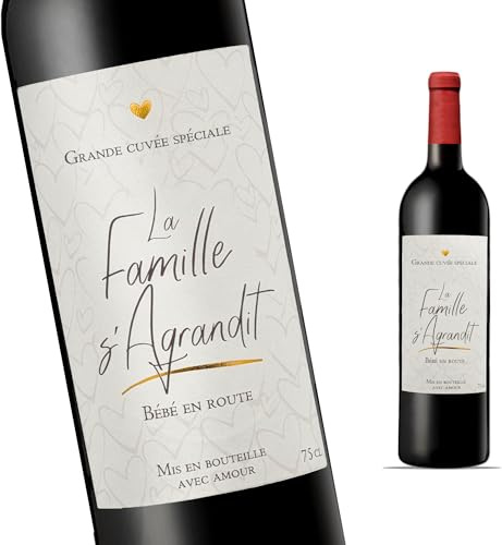 FunFest - Lot x2 Etiquettes Bouteille de Vin Annonce Grossesse - La Famille s'Agrandit - Famille (Style Grande Cuvée)