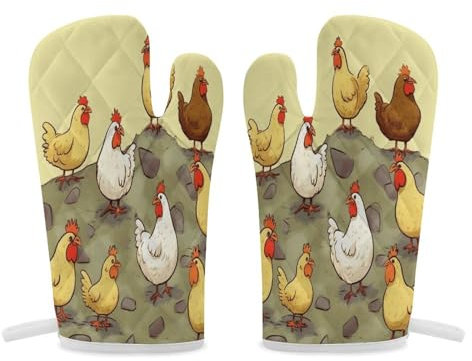Thermal Gloves, A Brood of Chickens Print Heat Resistant Gloves Oven Mitts Kitchen Gloves Cooking Gloves Microwave Gloves
