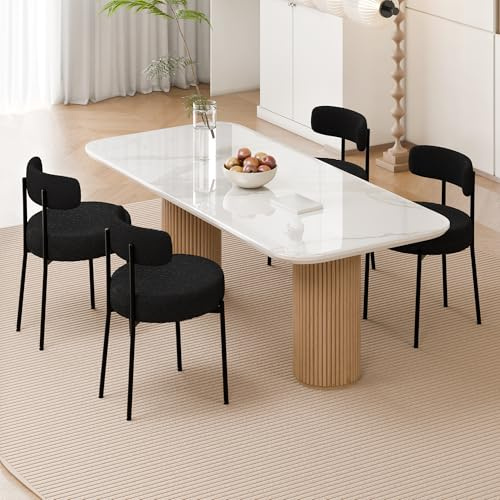 LONXIU Esszimmerstuhl 4er Set, Bouclé Stoff Esszimmerstuhle, Moderne Esszimmerstühle für Wohnzimmer und Schlafzimmer, Polsterstühle für die Küche, Moderne Küchenstühle, Schwarz