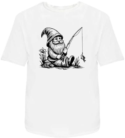 Azeeda 'Garden Gnome with Fishing Rod' Unisex T-Shirt - 100% Cotton, White, XXL (TA00309912)
