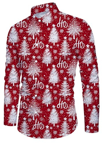 Raisevern Jultröjor för män, ful långärmad julskjorta, tryckta, roliga, udda skjortor, jultomtefestivalpresenter, M–XXL, Röd 1, XL