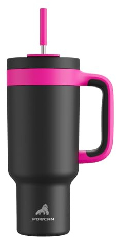 POWCAN 40 oz Tumbler with Handle, 2-in-1 Straw and Sip Lid, Leakproof, Dishwasher Safe, Insulated Stainless Steel Travel Coffee Mug, Keeps Cold for 34 Hours, Fits in Car Cup Holder (Berry)