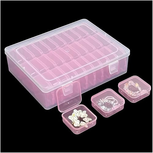 Forever bene 31-teilig Rosa Kunststoffboxen-Set, Schreibtisch | 1 transparente Außenbox 22,5 × 17,5 × 6 cm; 30 rosa Innenboxen je 5,5 × 5,5 × 2 cm Für Büroklammern, Adapter und im Bereich