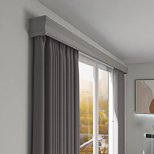 Moderne Doppelgardinenschiene mit Querbehang, Wandmontage, für Wohnzimmer, Schlafzimmer, anpassbare Länge, Grau, 200 cm