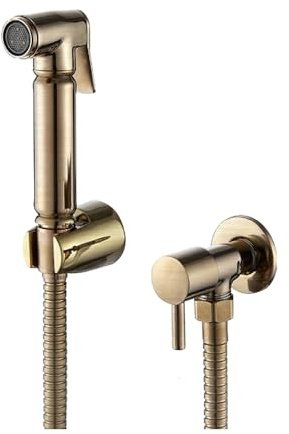 Aqua Flow Brushed Gold Brass Bidet Shower Spray | Shattaf Douche Set | Luxurious Wall-Mounted Brass Construction Kit | Bathroom Bidet Sprayer | Brushed Gold Finish | 5-Year Warranty
