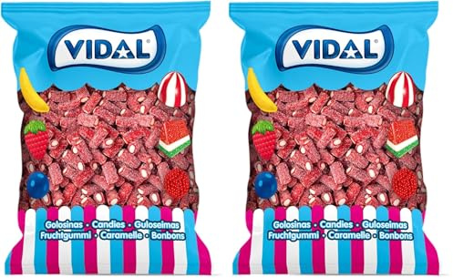 Vidal Golosinas. Dulcipica Boutique. Tacos de regaliz relleno con cobertira pica y sabor fresa. Color rojo. Bolsa de 1 kg. (Paquete de 2)