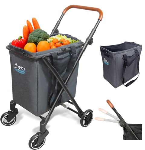 Shopping trolley 70 litres, foldable shopping trolley with shopping bag, larger capacity, rolling, swivelling front wheels, height-adjustable for office, shopping, picnics, laundry.