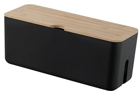 Artibetter Kabelaufbewahrungsbox Aus Kunststoff Mit Holzabdeckung Kabel Organizer Box Für Ladekabel Netzkabel Und Kleine Gegenstände Gegen Kabelverhedern Platzsparend Und Praktisch Für