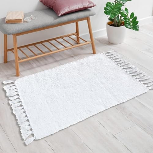 APROPHIC Alfombra de baño blanca, antideslizante, lavable, de microfibra absorbente, decorativa para bañera y ducha, 45 x 60 cm