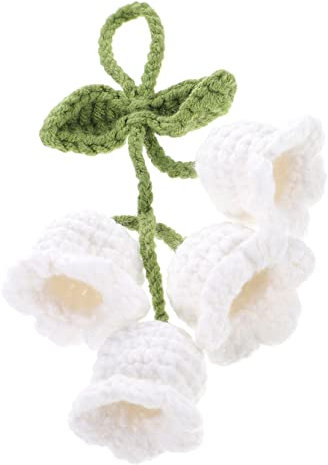 Alipis Crochet Flower Keychain Pendant Small Adorable White Handwoven Woolen Yarn Hanging Ornament Charm for Bag Car Decoration