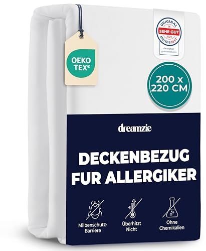 Dreamzie - Milbenbezug Bettdecke 200x220cm - Encasing - Allergiker - Weiß | mit Reißverschluss · Anti Milben · Milbenschutz · Milbenschutzbezug · milbendicht · Allergie Bettwäsche · waschbar bei 95°C