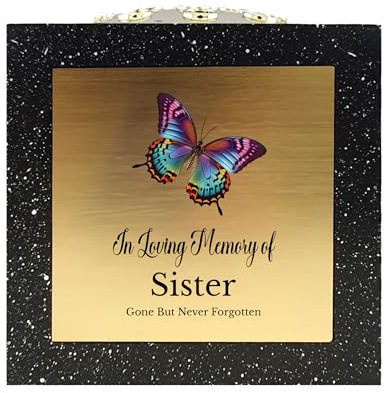 In Loving Memory Of Memorial Rose Bowl Grave Marker Flower Pot Vase With Butterfly Design Mum Dad Gran & Lots More Black/Gold (UV PRINTED) (Sister)