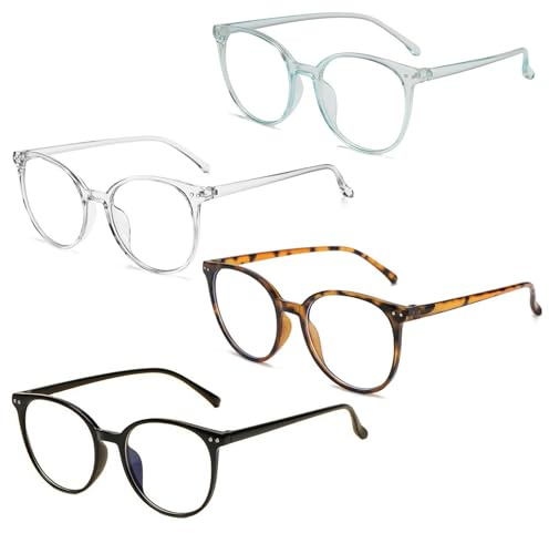 Blaues Licht Blockieren Brillen - 4 Stück Blaues Licht Blocking Gläser für Männer Frauen Retro Brillen Runde Gläser Rahmen Blaulichtfilter Brille, Rund Anti Blaulicht PC Gaming Brillen Modebrille